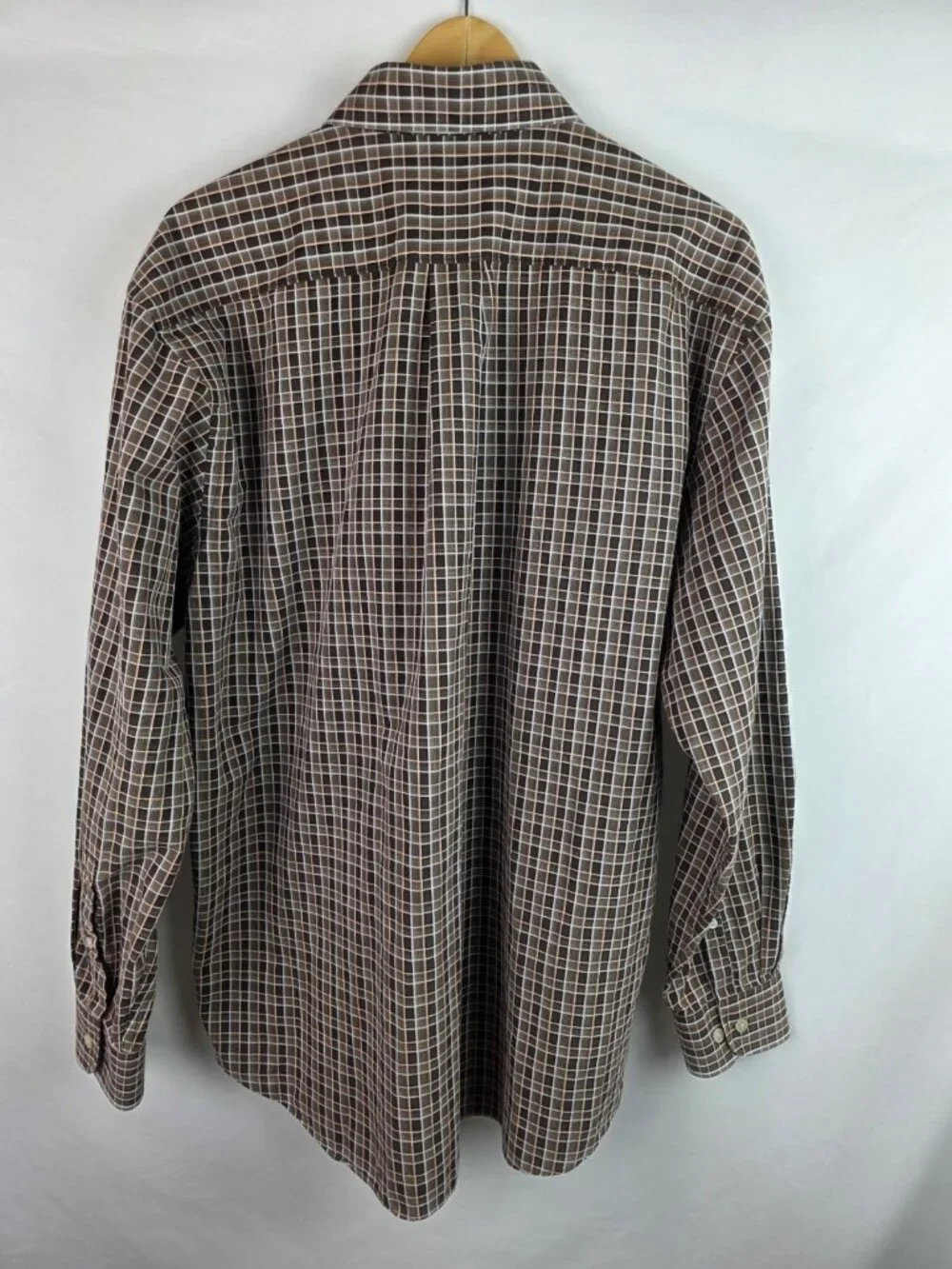 Alan Flusser Men's Shirt Size XL Brown Plaid Long Sleeve Button Down Top